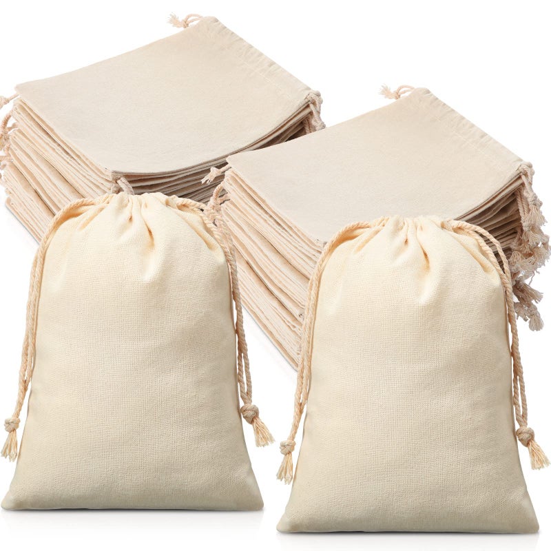 Wesnoy 200 Pieces Cotton Drawstring Bags Reusable Muslin Bag 5 x 7 Inch for Wedding DIY Craft Home Party Supplies Gift Wrap Jewelry Pouch